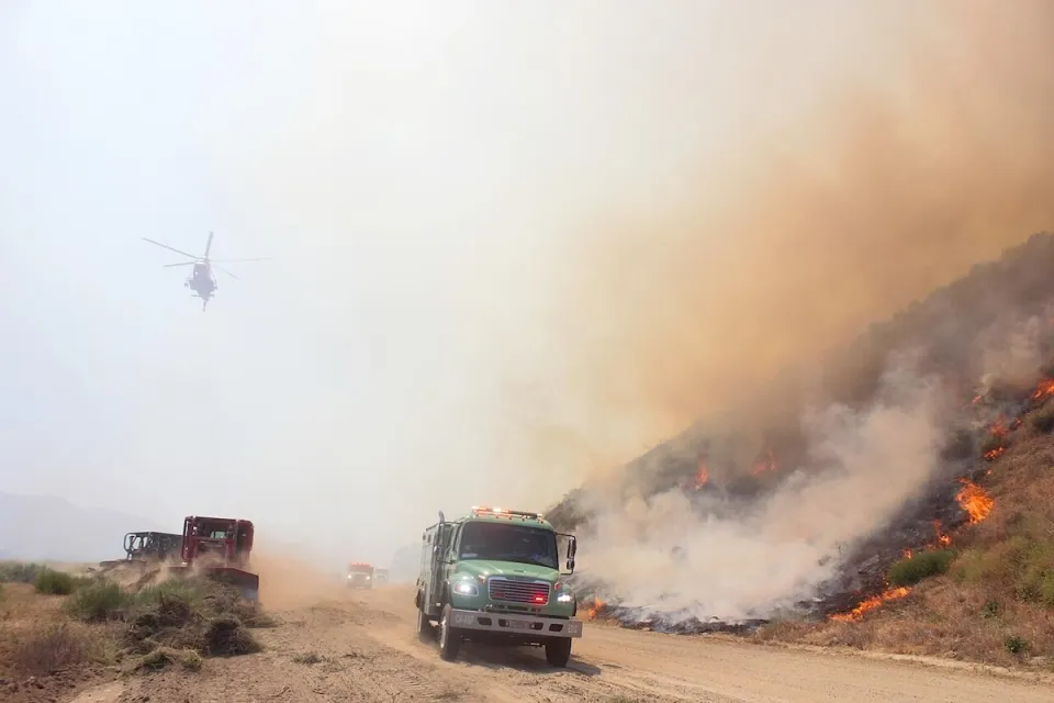 Emergency personnel responding to Post Fire in Los Angeles in June 2024.